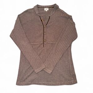 BKE Ribbed Button-Up Long Sleeve Henley Top – Charcoal Gray | Size S